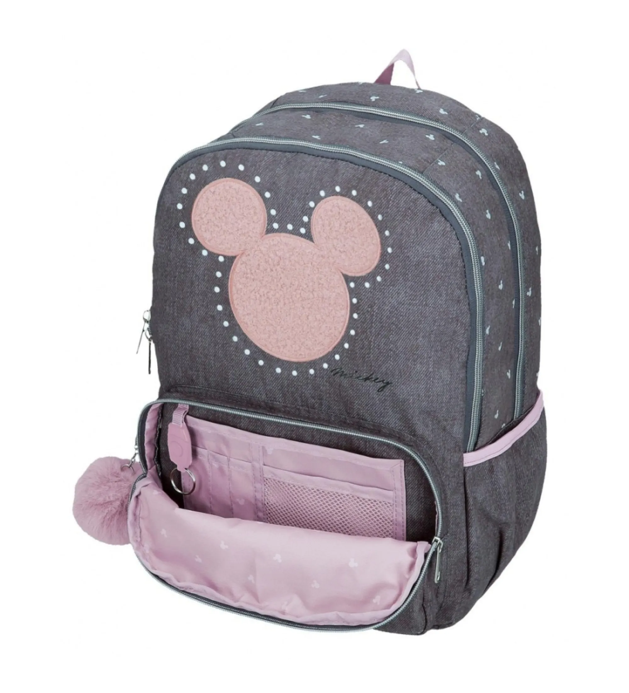 Mochila escolar Mickey studs doble compartimento adaptable a carro antracita
