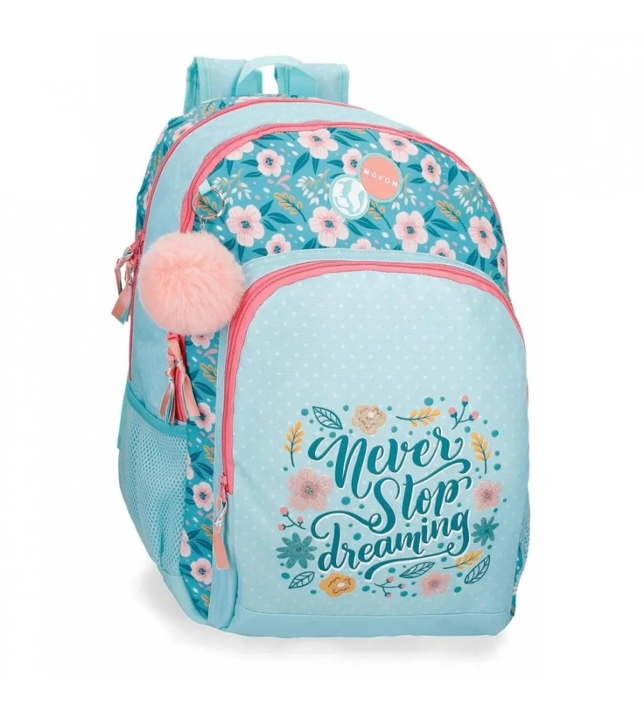 Mochila Escolar Movom Never Stop Dreaming Dos Compartimentos adaptable azul