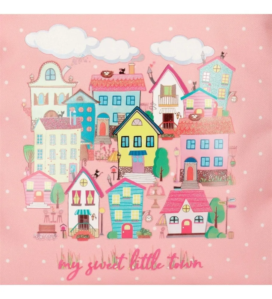 Mochila Escolar Roll Road My little Town Dos Compartimentos con carro rosa