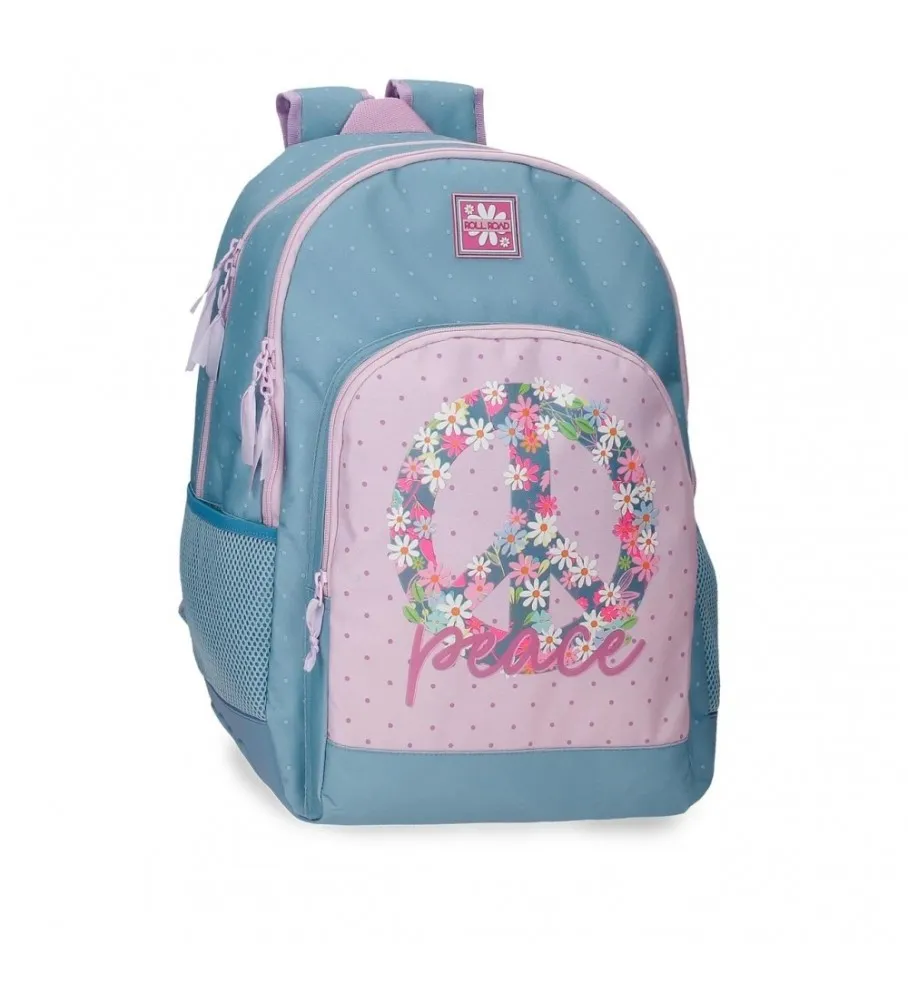 Mochila Escolar Roll Road Peace Dos Compartimentos adaptable a carro azul, rosa