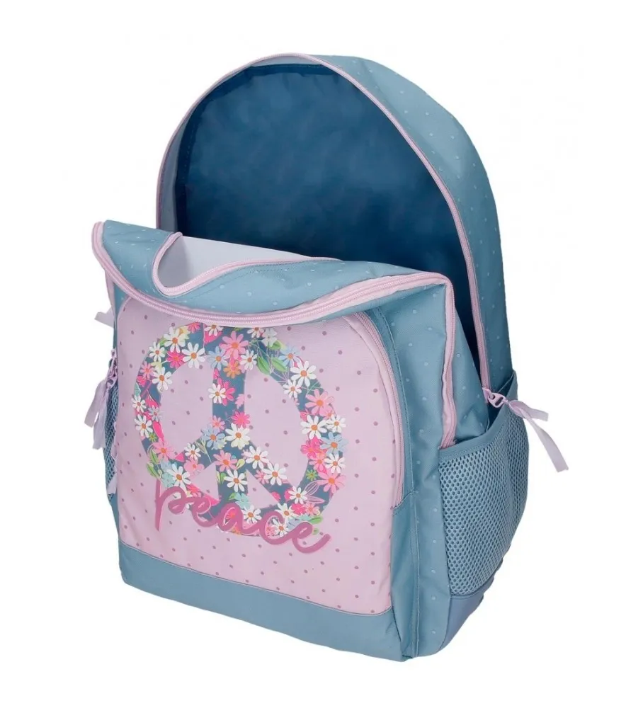 Mochila Escolar Roll Road Peace Dos Compartimentos adaptable a carro azul, rosa