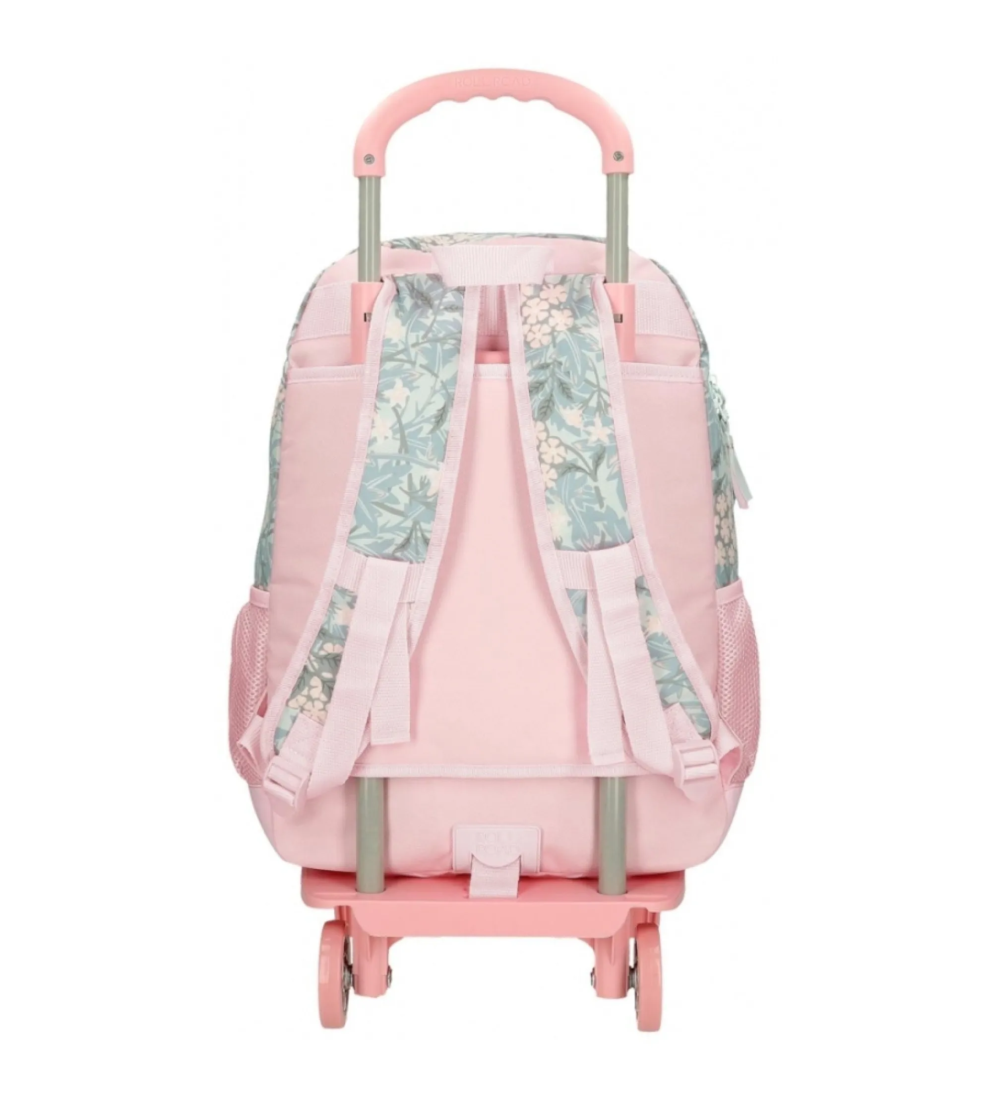 Mochila escolar Roll Road Spring is here dos compartimentos con carro rosa