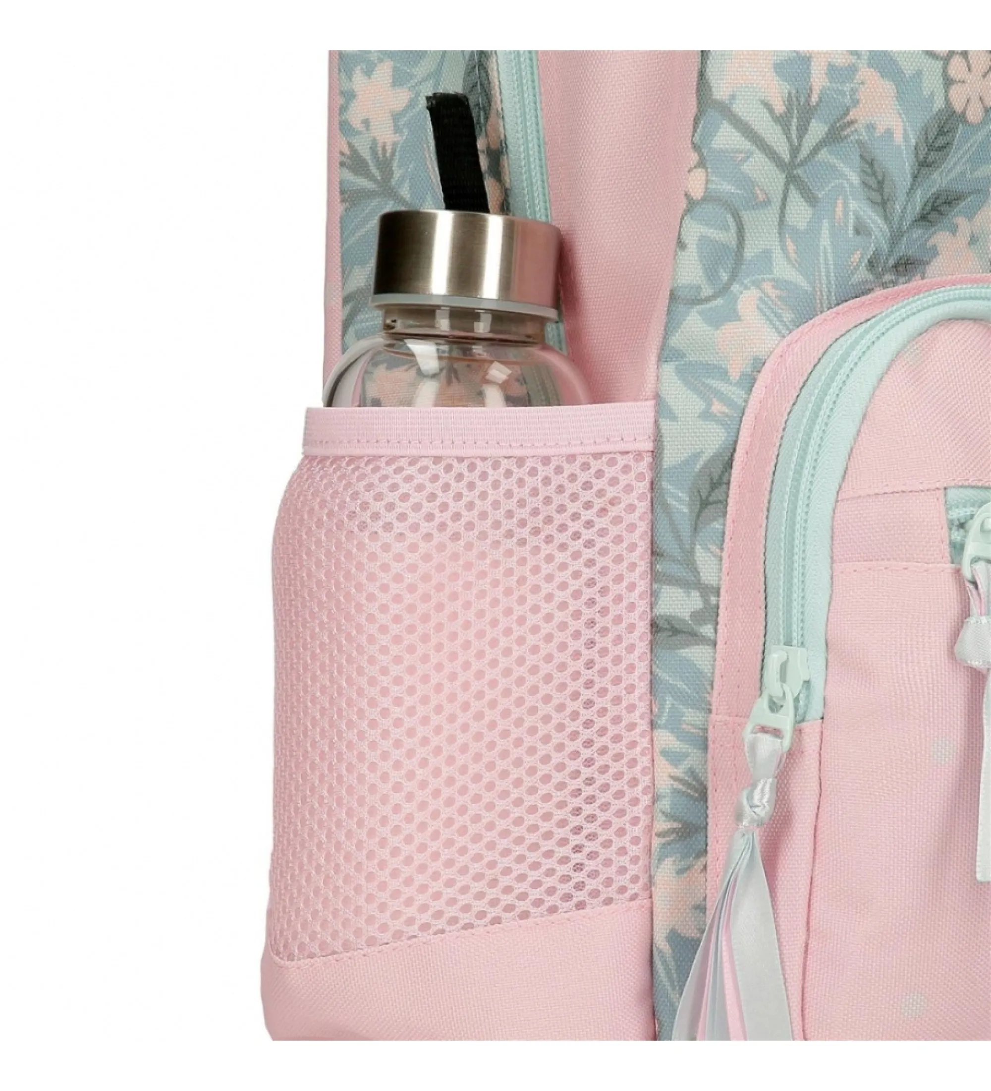 Mochila escolar Roll Road Spring is here dos compartimentos con carro rosa