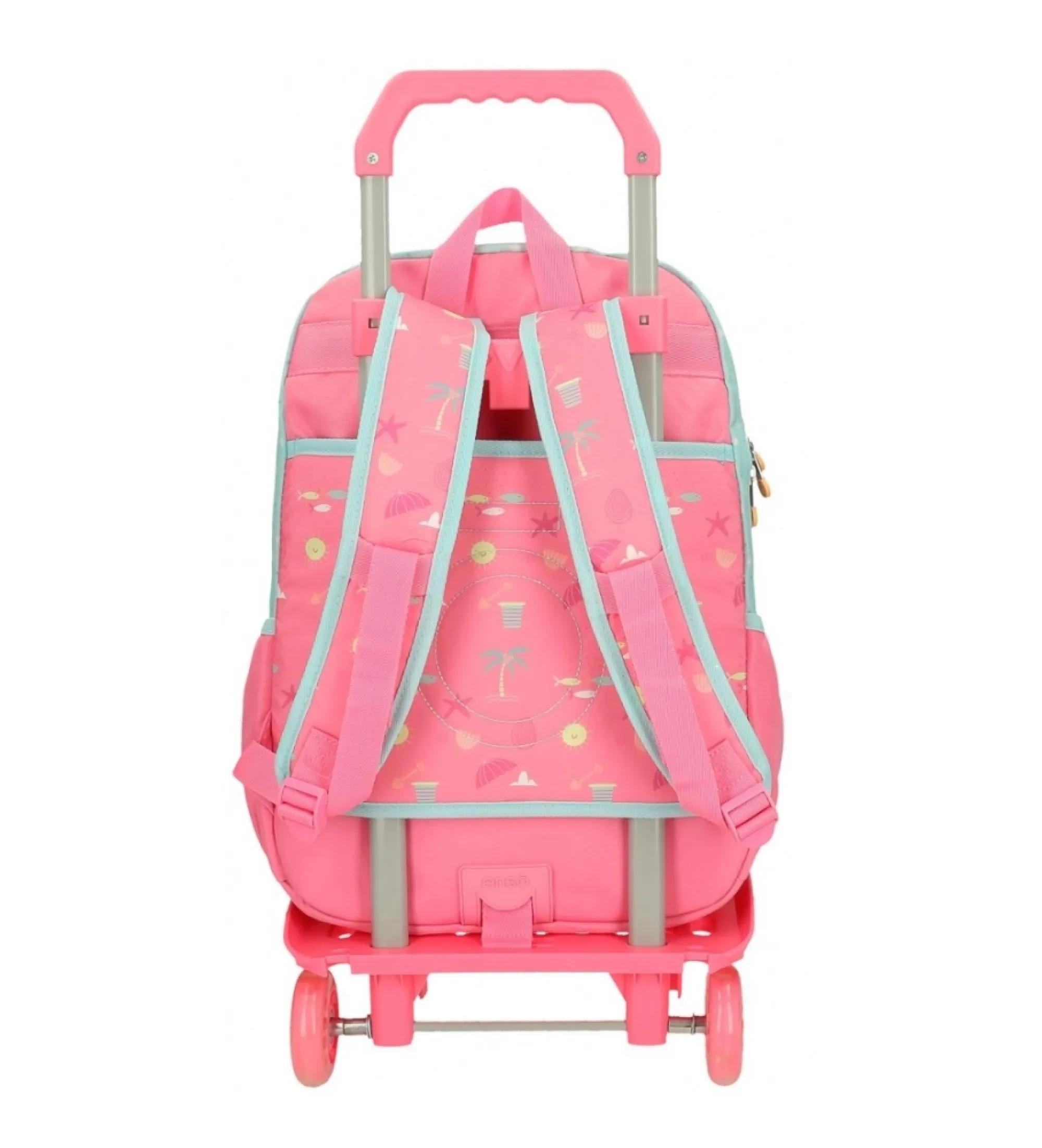 Mochila porta ordenador Magic summer dos compartimentos con carro verde, rosa