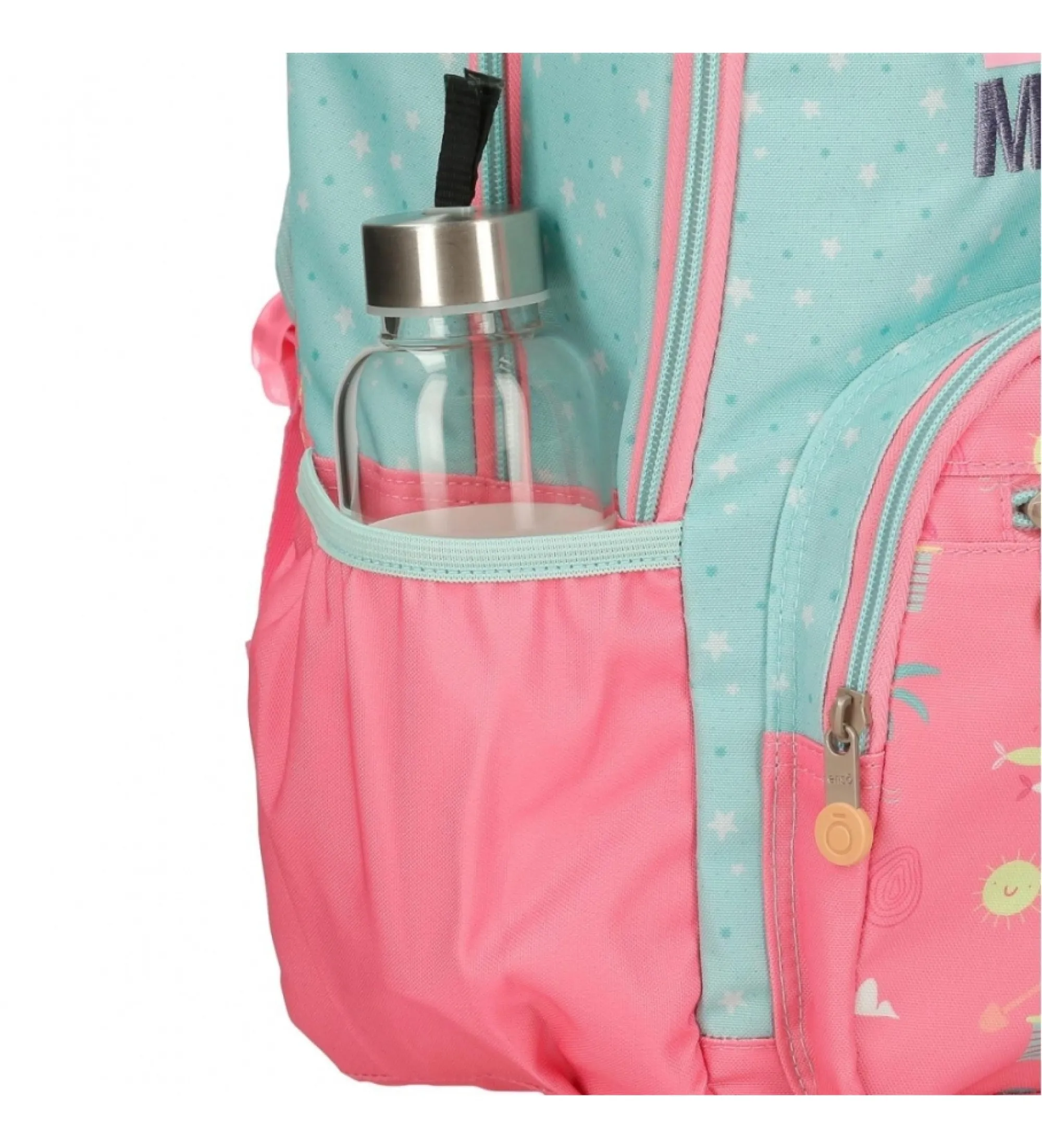 Mochila porta ordenador Magic summer dos compartimentos con carro verde, rosa
