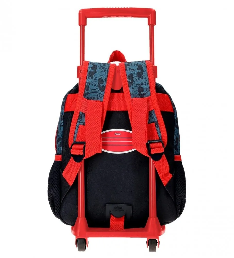MOCHILA PREESCOLAR MICKEY GET MOVING 28CM CON CARRO ROJO, AZUL 23X28X10CM