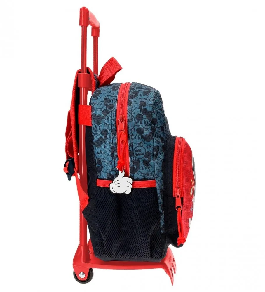 MOCHILA PREESCOLAR MICKEY GET MOVING 28CM CON CARRO ROJO, AZUL 23X28X10CM