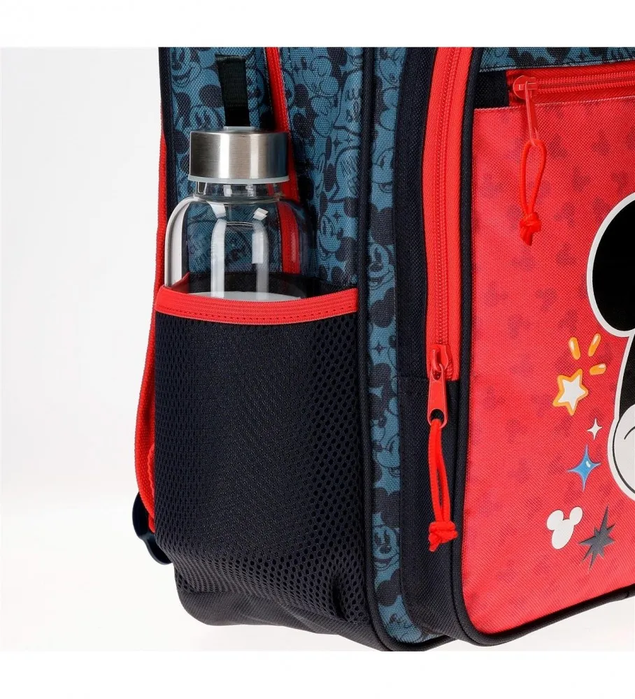 MOCHILA PREESCOLAR MICKEY GET MOVING 28CM CON CARRO ROJO, AZUL 23X28X10CM