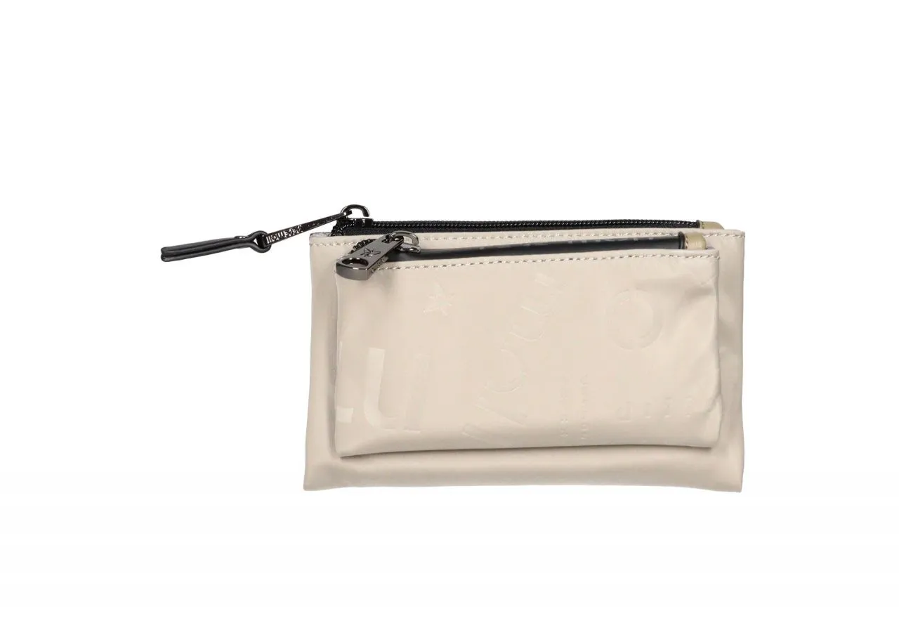 Monedero PequeÑo Nilon Taupe Logotipado Bolsillos