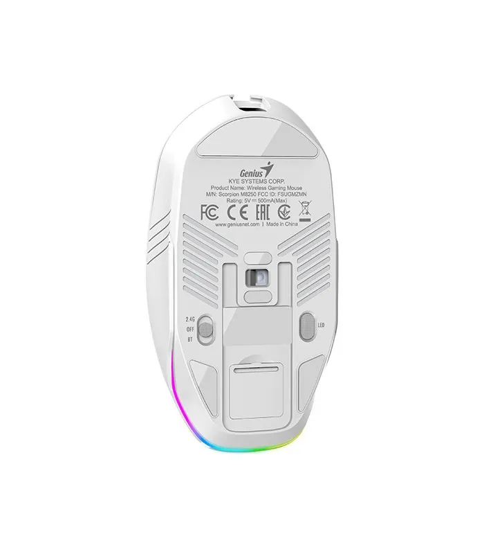 MOUSE GENIUS GX SCORPION M8250 AI DM INALAMBRICO 2.4GHz+BT 5.0 GAMING 3200DPI 6BOTONES RGB RECARGABLE WH BK PC