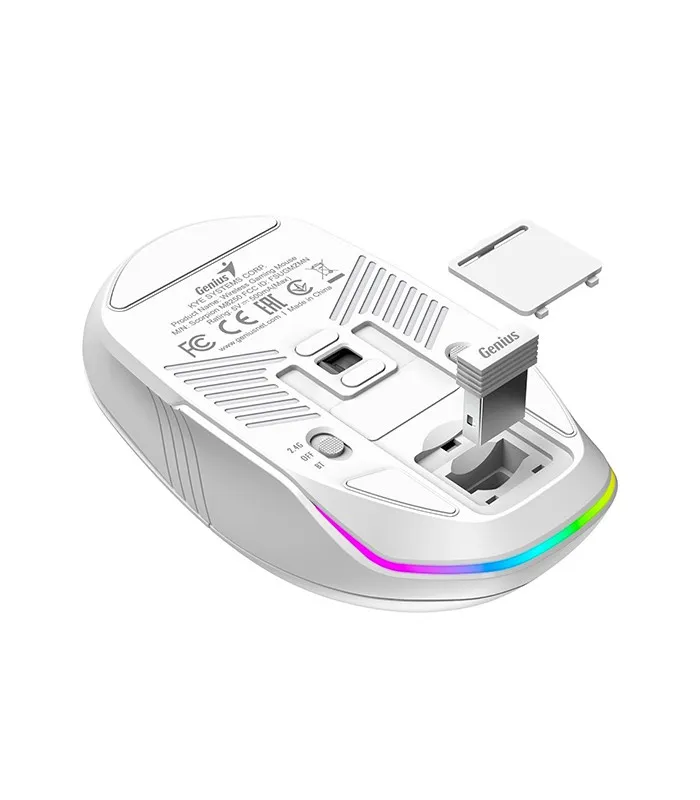 MOUSE GENIUS GX SCORPION M8250 AI DM INALAMBRICO 2.4GHz+BT 5.0 GAMING 3200DPI 6BOTONES RGB RECARGABLE WH BK PC