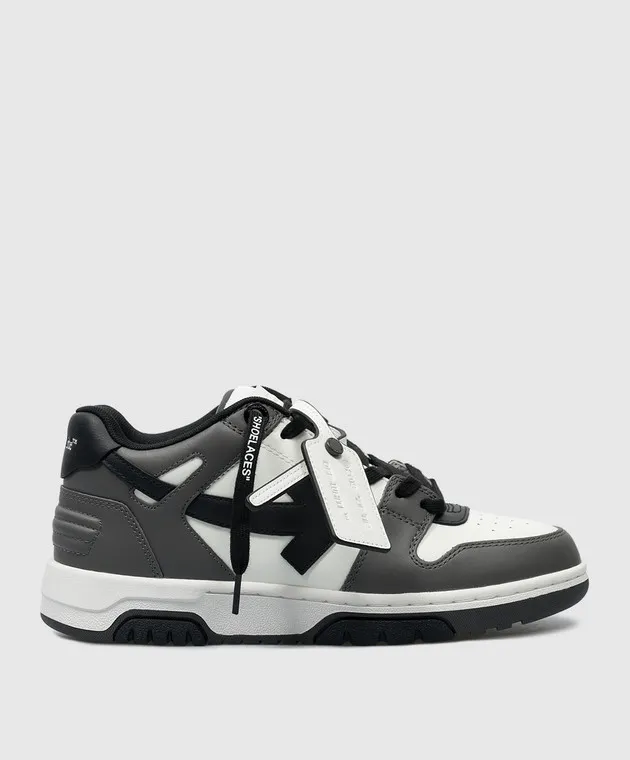 OFFWHITE OUT OF OFFICE GRAY LEATHER SNEAKERS