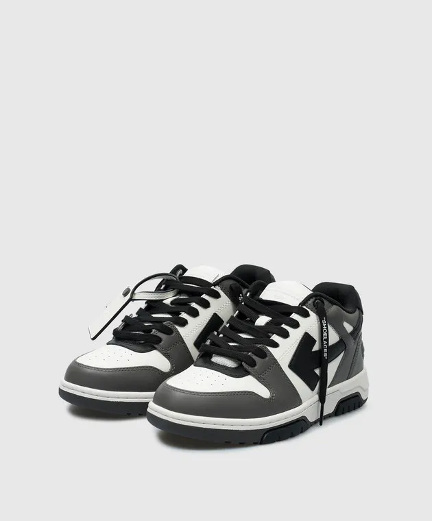 OFFWHITE OUT OF OFFICE GRAY LEATHER SNEAKERS