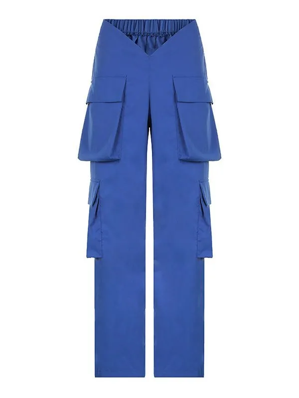 Pantalones de pierna recta con bolsillo con corte en V
