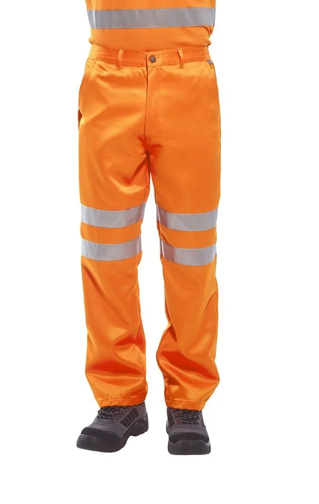 Pantalones de polialgodón Naranja de alta visibilidad norma RIS 