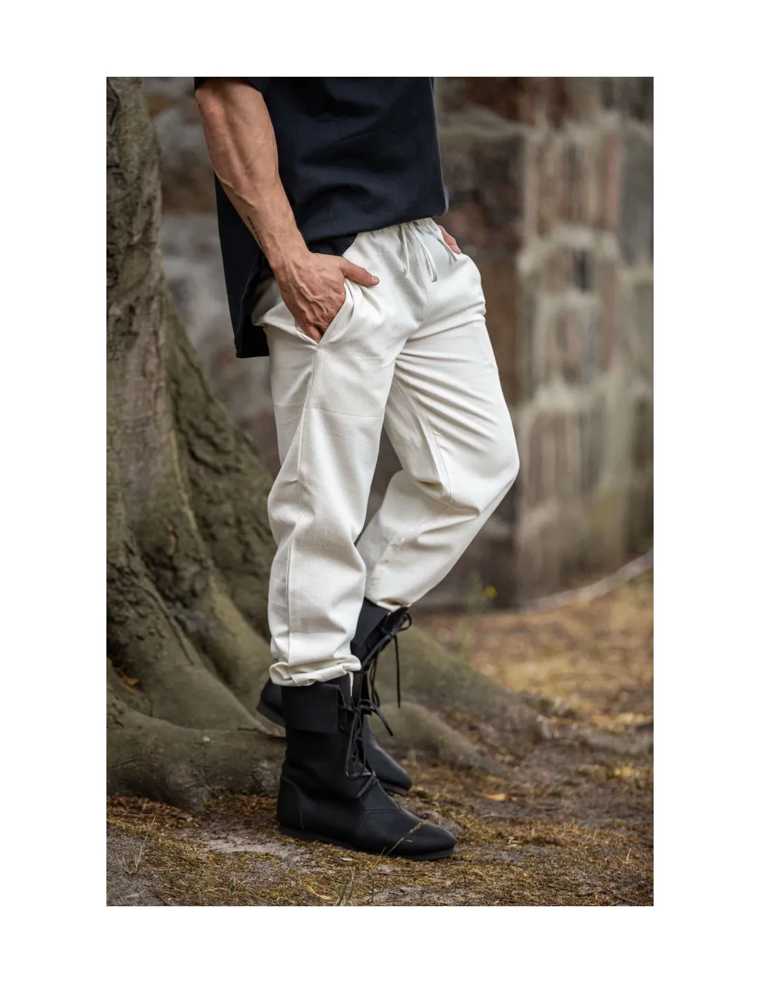 Pantalones medievales Unisex color NATURAL con banda elástica en cintura