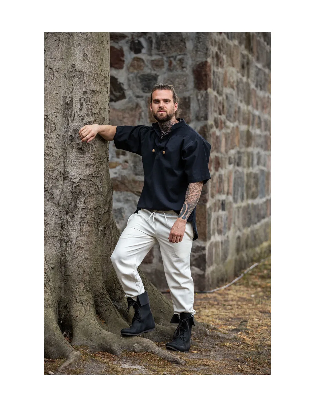 Pantalones medievales Unisex color NATURAL con banda elástica en cintura