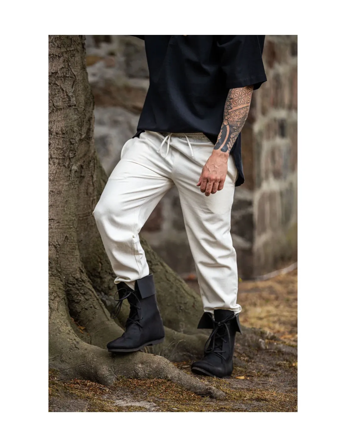 Pantalones medievales Unisex color NATURAL con banda elástica en cintura