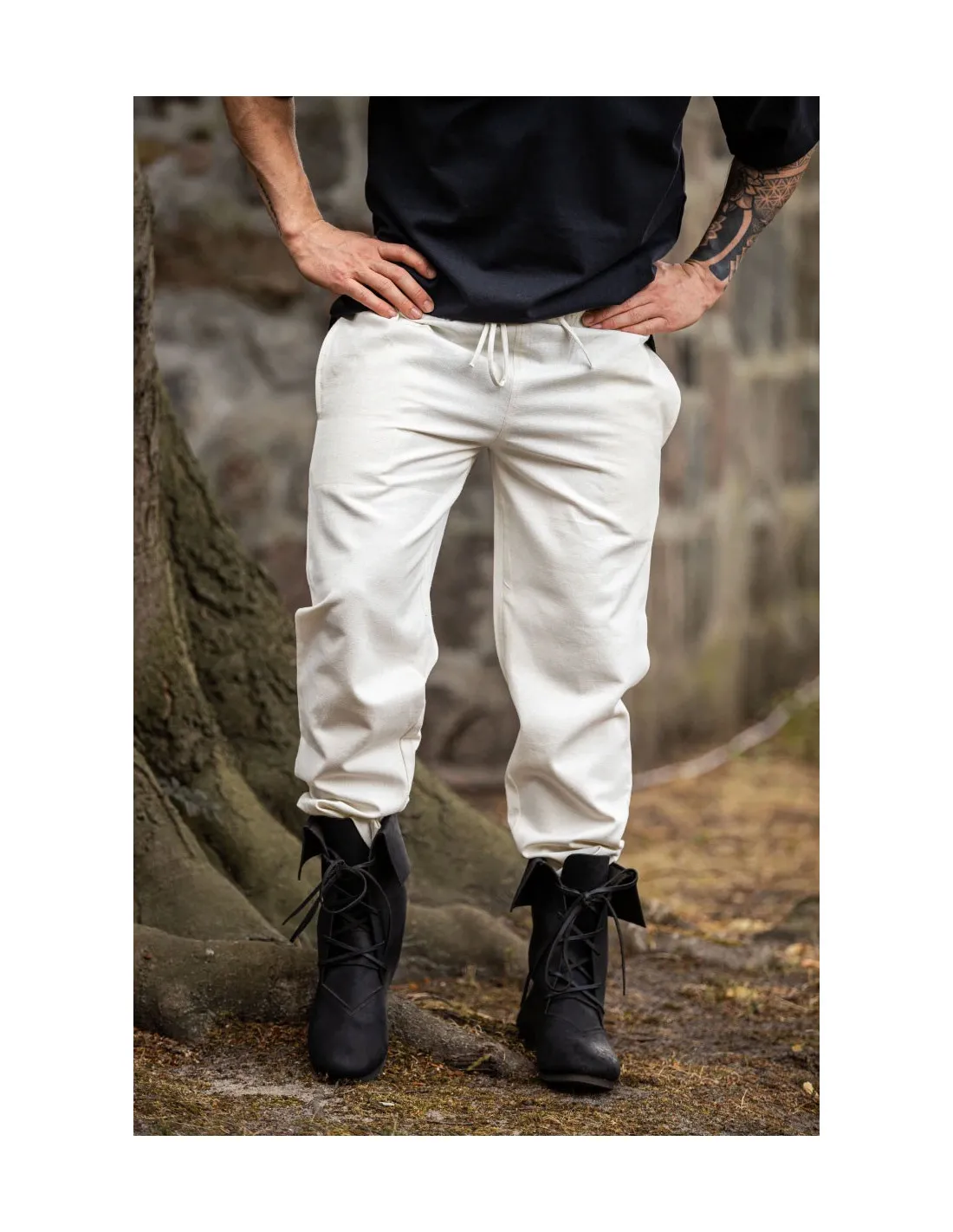 Pantalones medievales Unisex color NATURAL con banda elástica en cintura