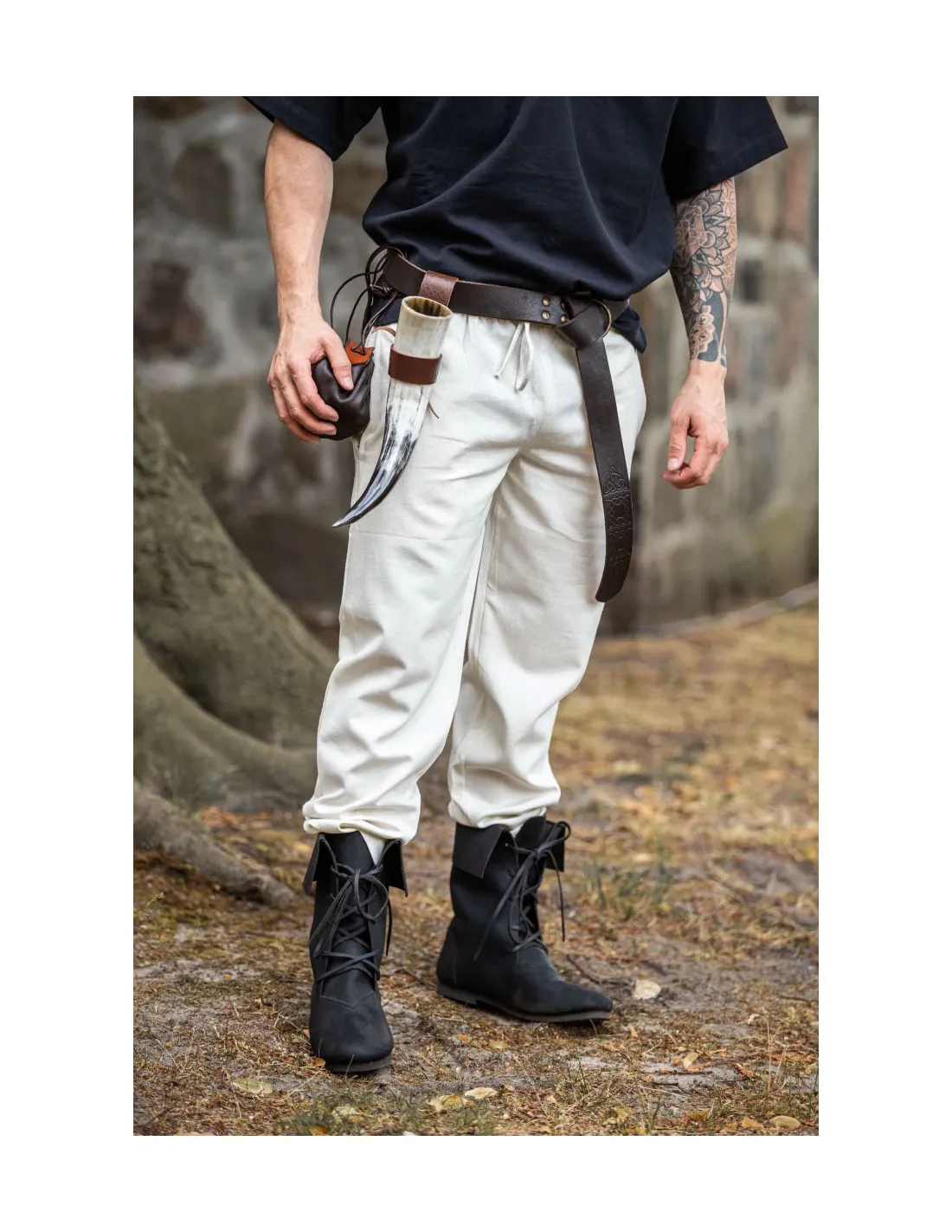 Pantalones medievales Unisex color NATURAL con banda elástica en cintura