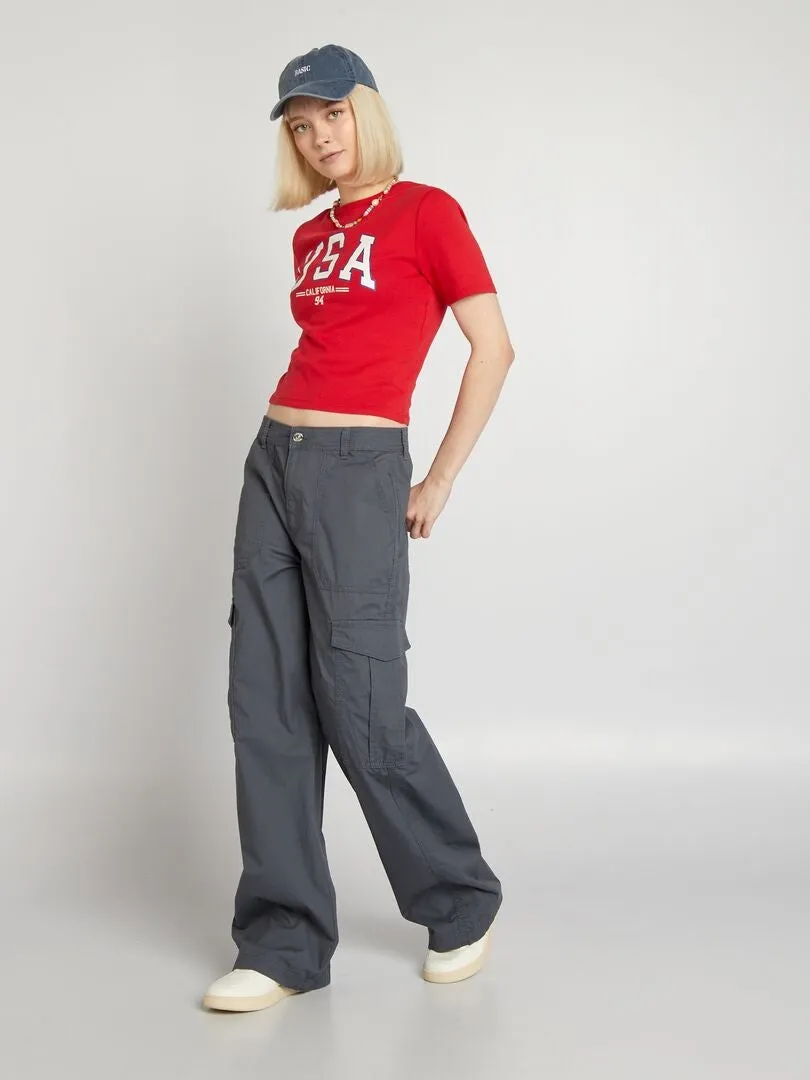 PANTALóN ANCHO CON BOLSILLOS CON SOLAPA  GRIS