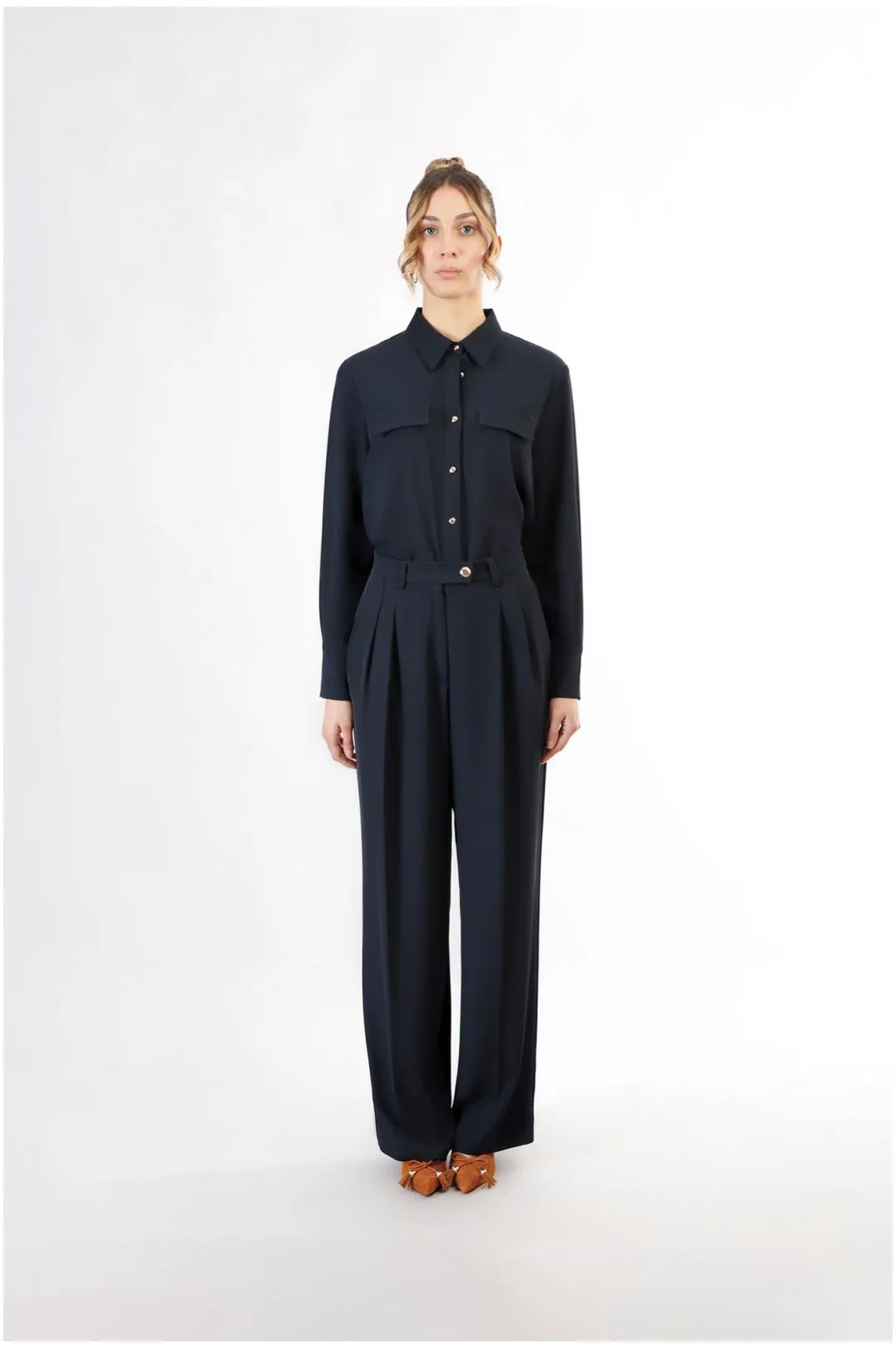 pantalón ancho con pinzas navy
