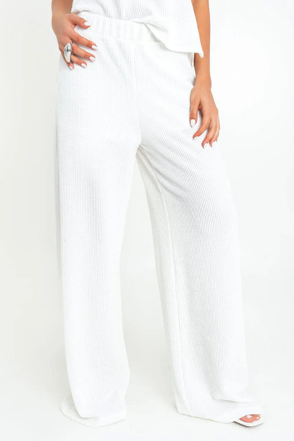Pantalón canalé de fit wide leg cintura elástica