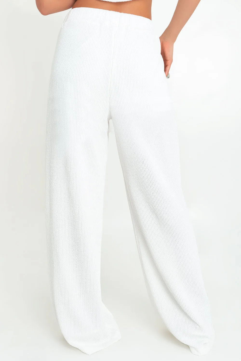 Pantalón canalé de fit wide leg cintura elástica