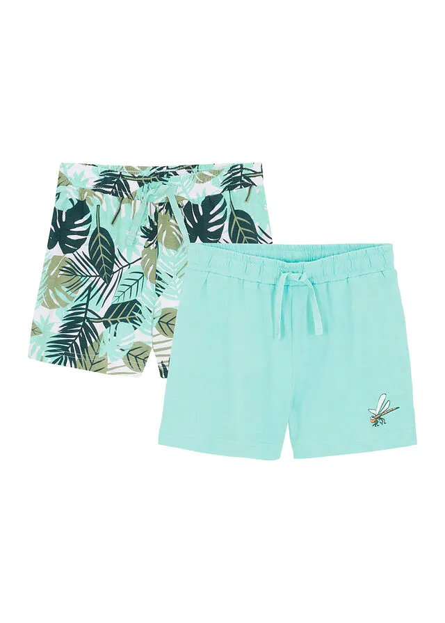 PANTALóN CORTO DE PUNTO PARA NIñAS (2 UNIDADES) VERDE AGUAMARINABLANCO LANA DE FLORES