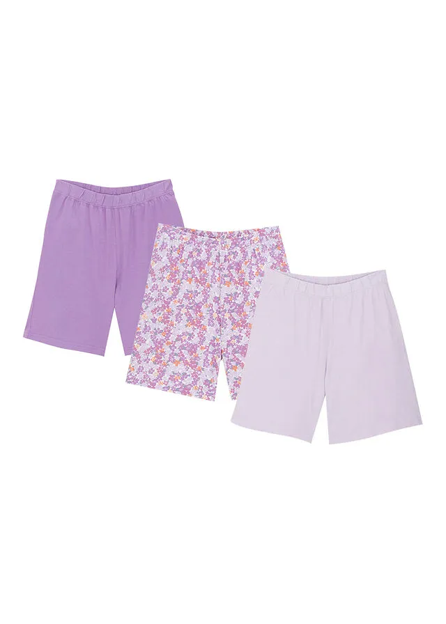 PANTALóN CORTO PARA NIñA (3 PARES) LILA OSCUROBLANCO LANALILA PASTEL DE FLORES