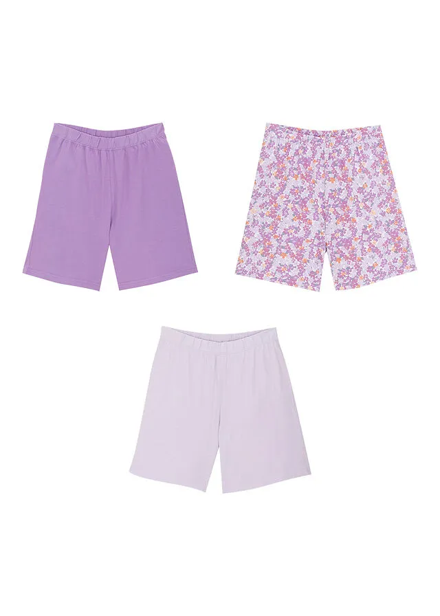 PANTALóN CORTO PARA NIñA (3 PARES) LILA OSCUROBLANCO LANALILA PASTEL DE FLORES