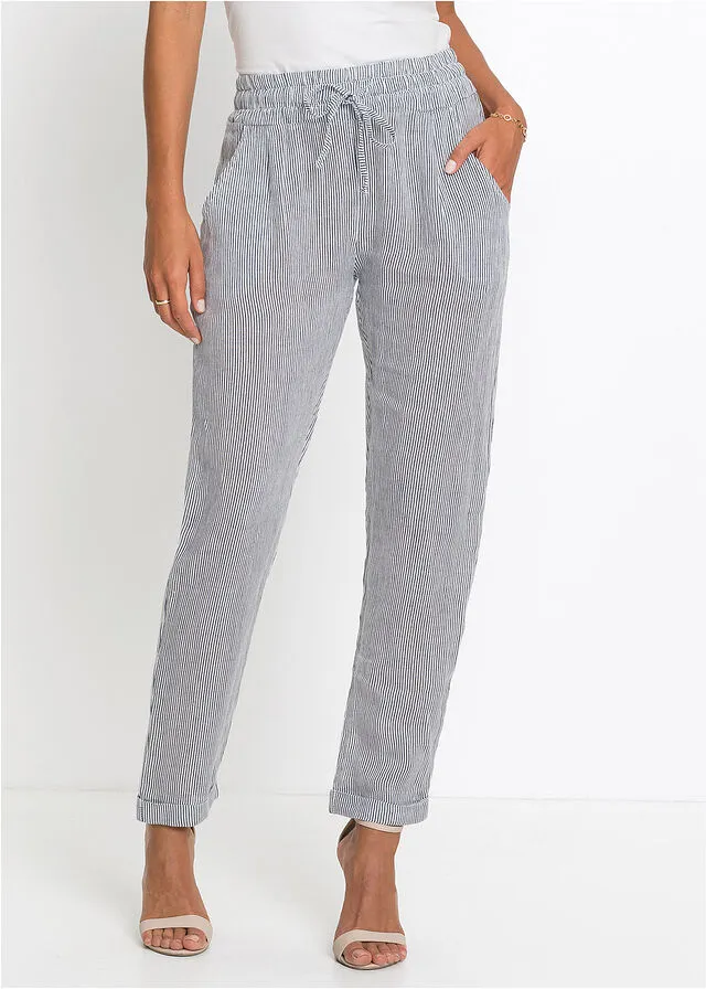 PANTALóN DE LINO CON TENCEL™ LYOCELL AZULBLANCO DE RAYAS