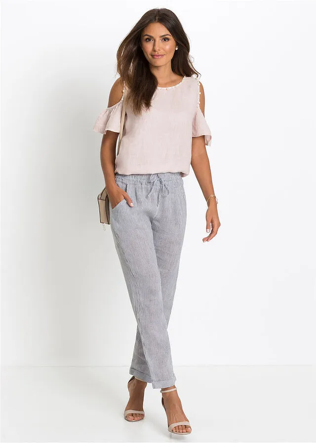 PANTALóN DE LINO CON TENCEL™ LYOCELL AZULBLANCO DE RAYAS