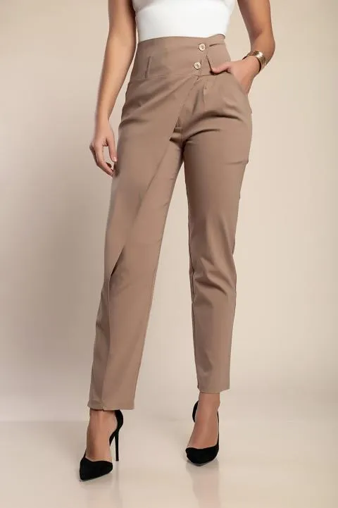 Pantalón elegante con volante, beige