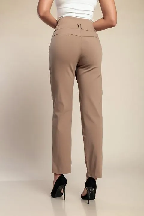 Pantalón elegante con volante, beige