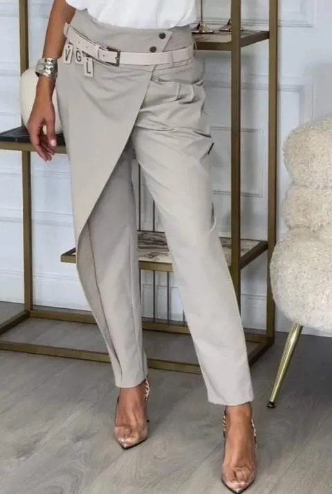 Pantalón elegante con volante, gris claro