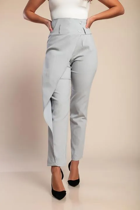 Pantalón elegante con volante, gris claro