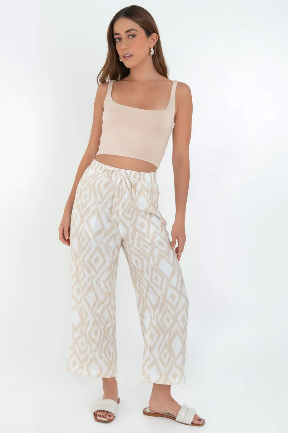Pantalón estampado de fit fluido cintura elástica