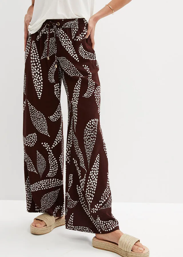 PANTALóN MARLENE DE VISCOSA MARRóN TIERRABLANCO LANA ESTAMPADO