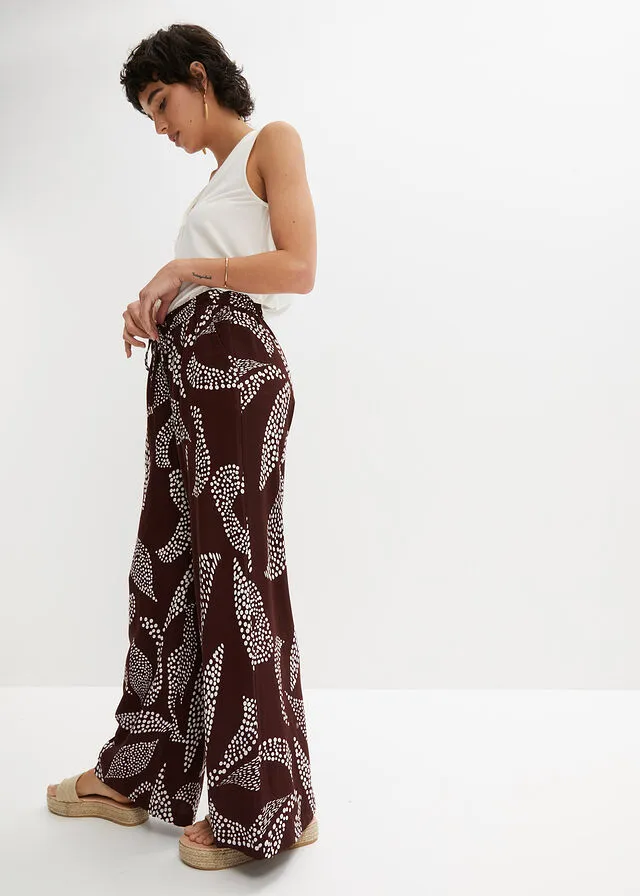 PANTALóN MARLENE DE VISCOSA MARRóN TIERRABLANCO LANA ESTAMPADO