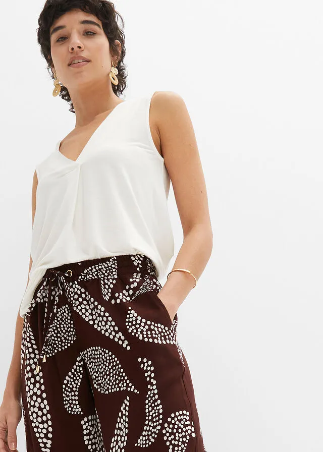 PANTALóN MARLENE DE VISCOSA MARRóN TIERRABLANCO LANA ESTAMPADO