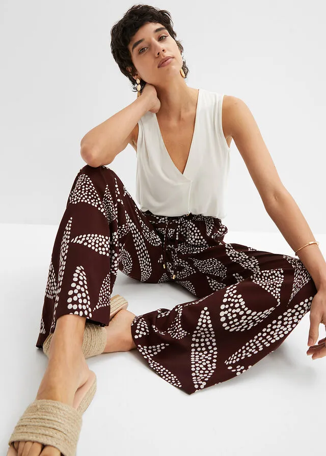 PANTALóN MARLENE DE VISCOSA MARRóN TIERRABLANCO LANA ESTAMPADO