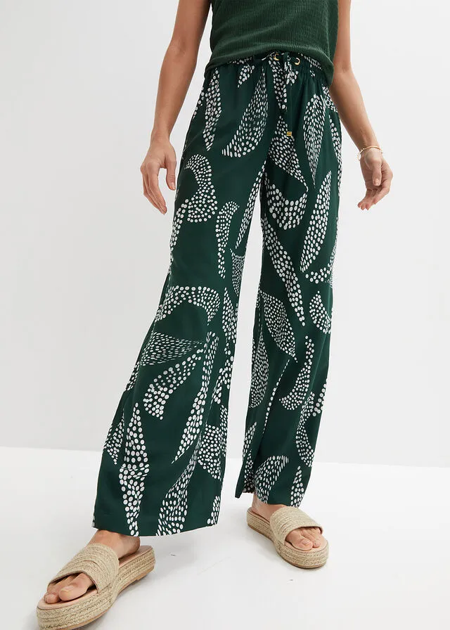 PANTALóN MARLENE DE VISCOSA VERDE OSCUROBLANCO LANA ESTAMPADO