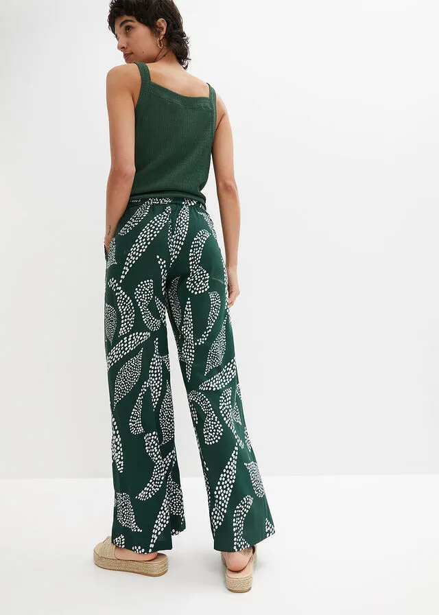 PANTALóN MARLENE DE VISCOSA VERDE OSCUROBLANCO LANA ESTAMPADO
