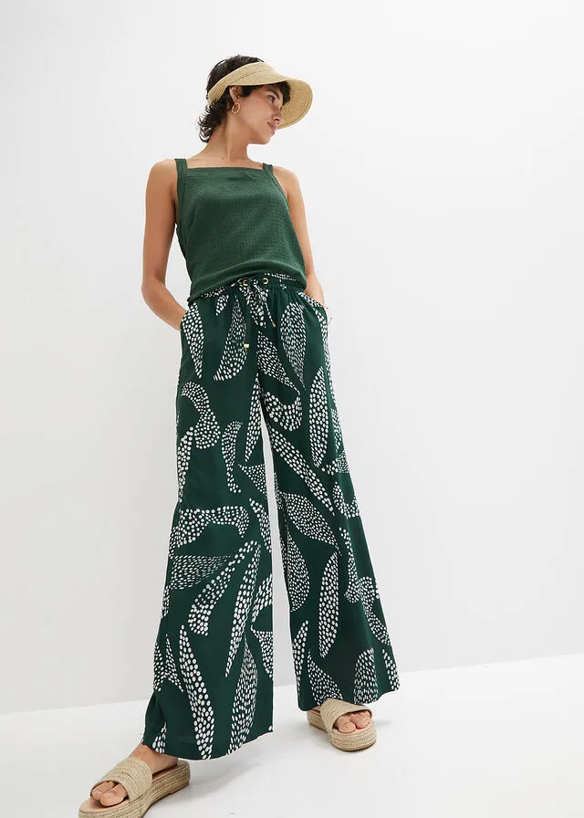 PANTALóN MARLENE DE VISCOSA VERDE OSCUROBLANCO LANA ESTAMPADO