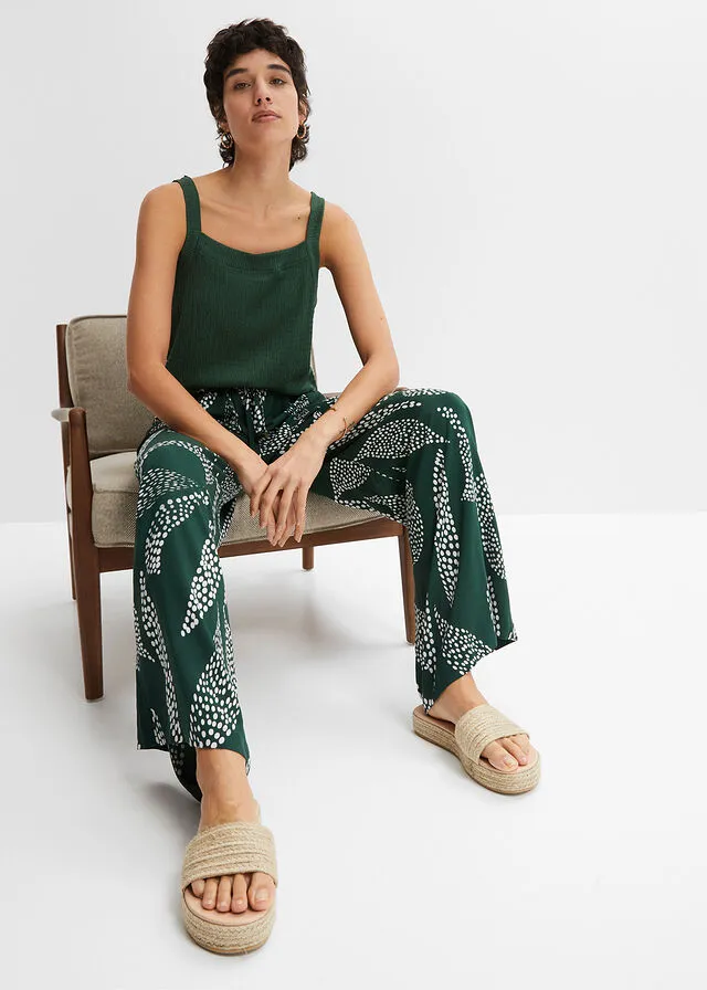 PANTALóN MARLENE DE VISCOSA VERDE OSCUROBLANCO LANA ESTAMPADO