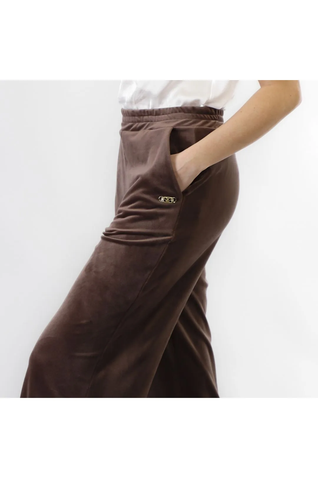 pantalón palazzo de chenilla dark brown
