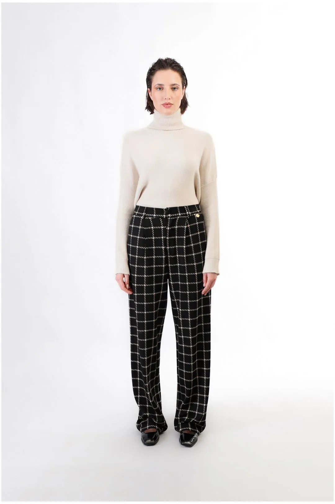 pantalón palazzo de tejido jacquard multiblack plaid