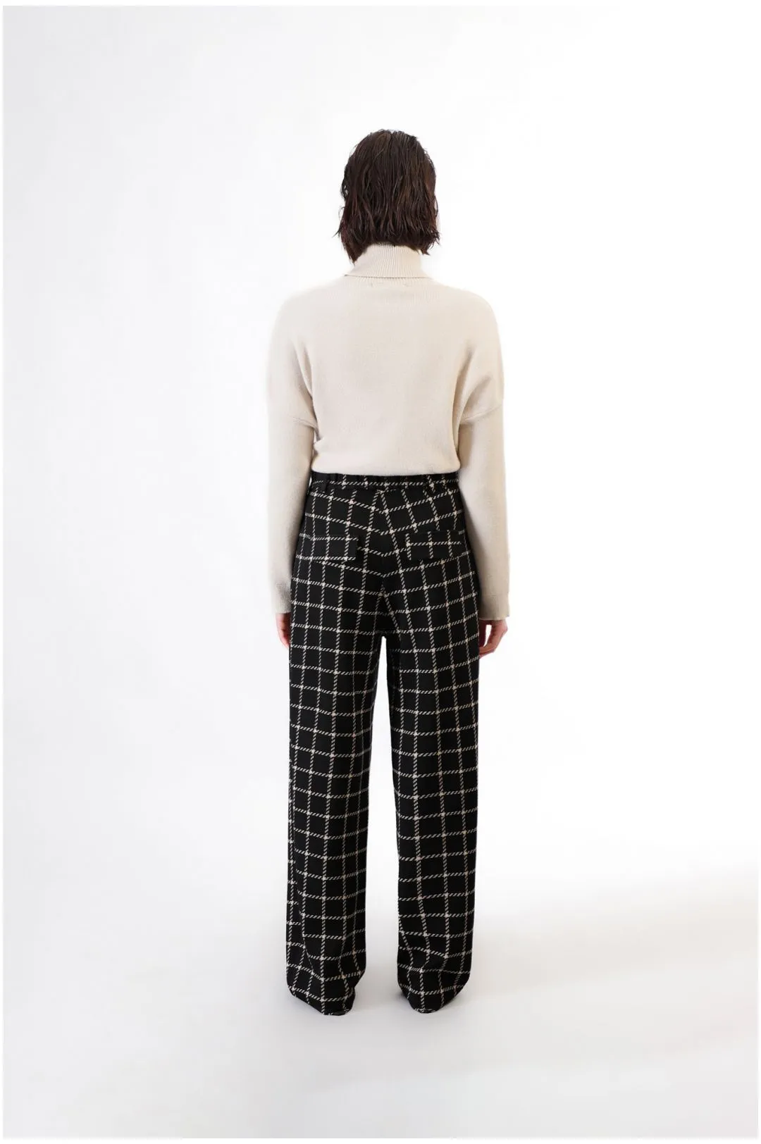 pantalón palazzo de tejido jacquard multiblack plaid