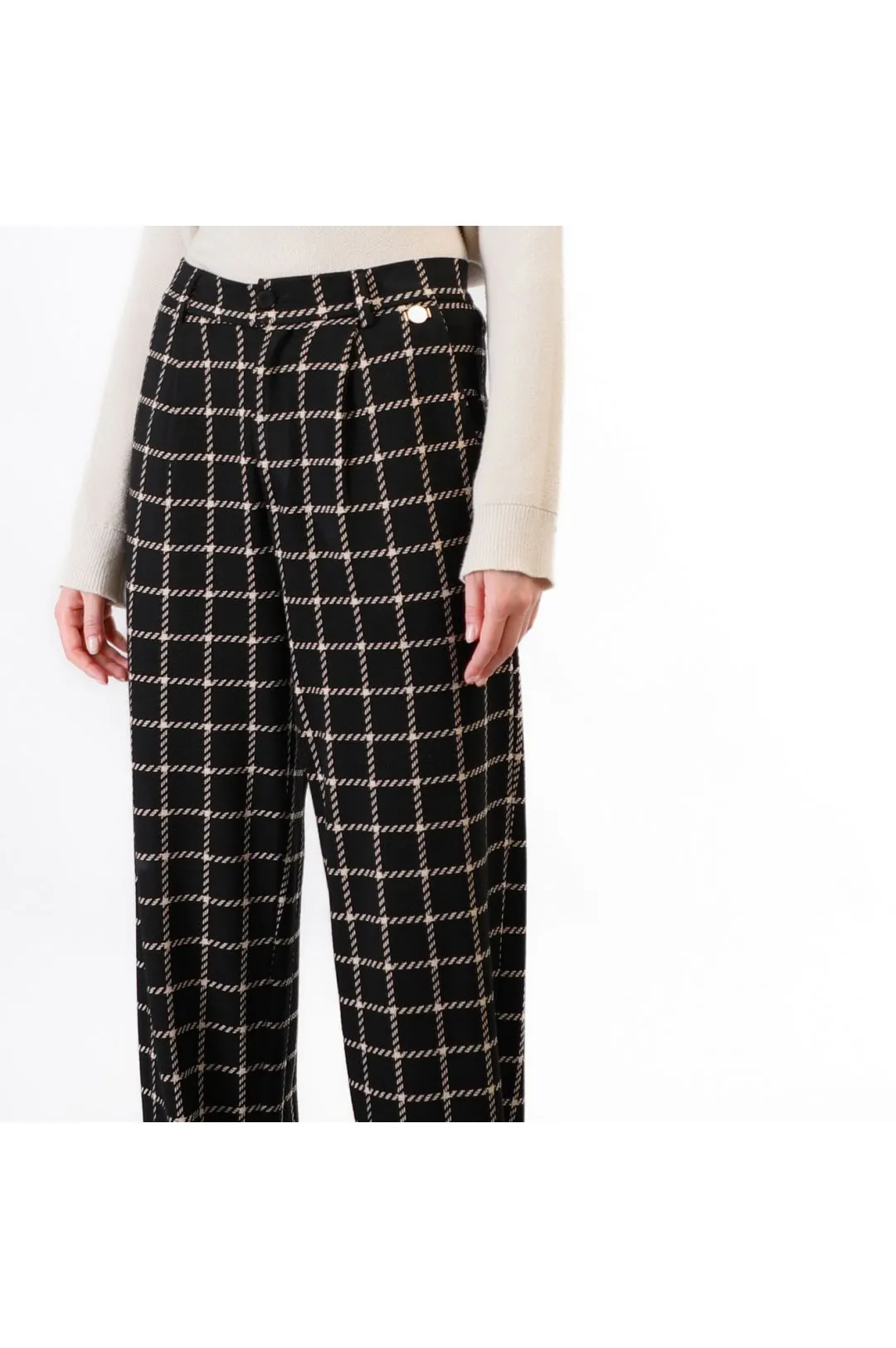 pantalón palazzo de tejido jacquard multiblack plaid